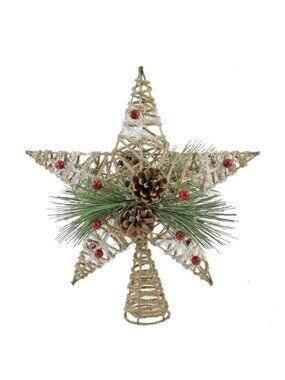 Kurt Adler Natural Star Christmas Tree Topper 11 in Pinecones & Berries Rustic